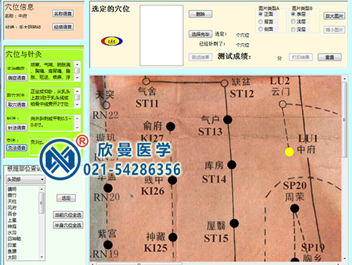 經(jīng)穴學(xué)及針刺仿真訓(xùn)練系統(tǒng)軟件界面